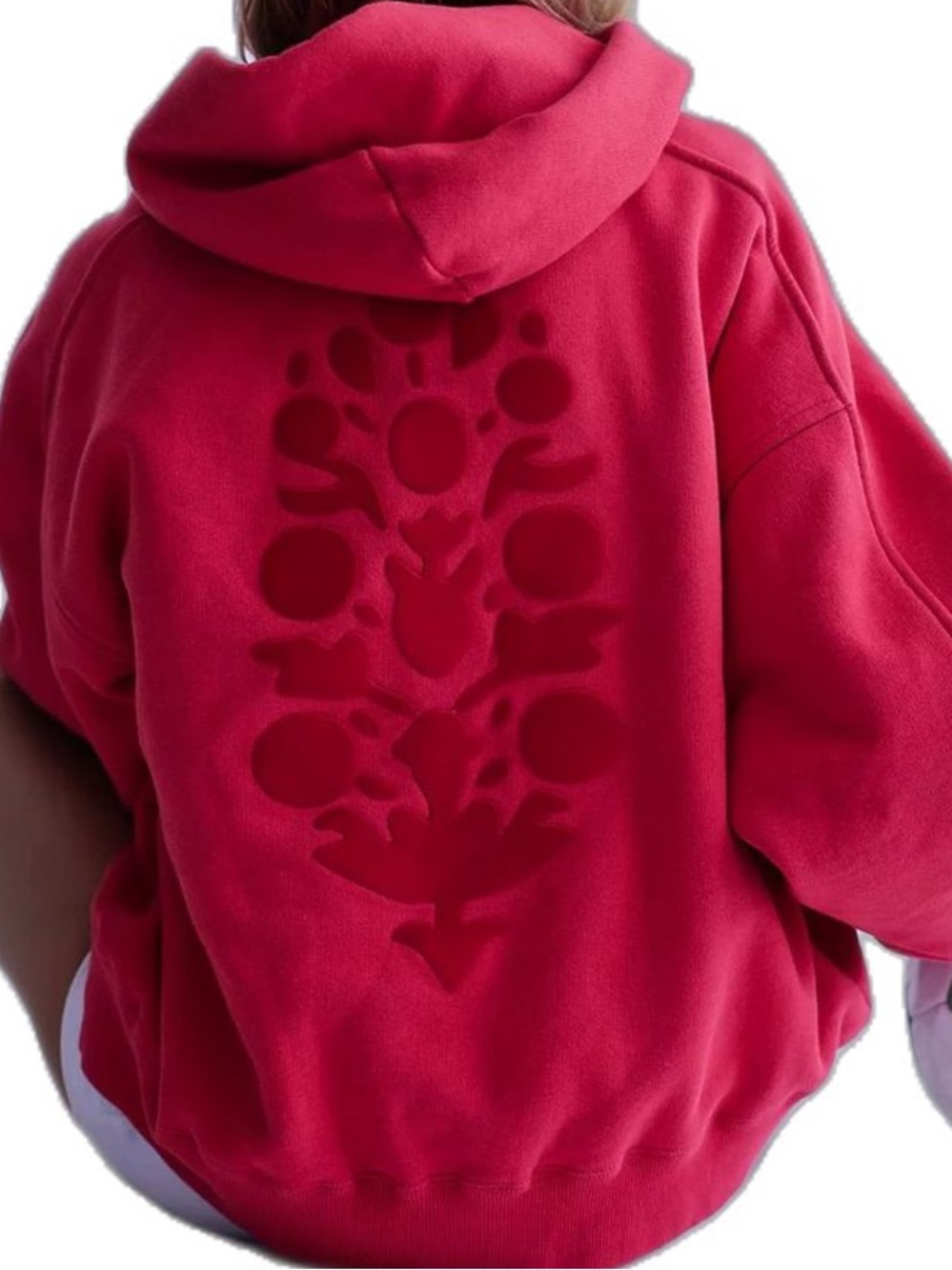 Free People Movement A CUT ABOVE FLOCKED BUTI LOGO HOODIE IN RALLY RED